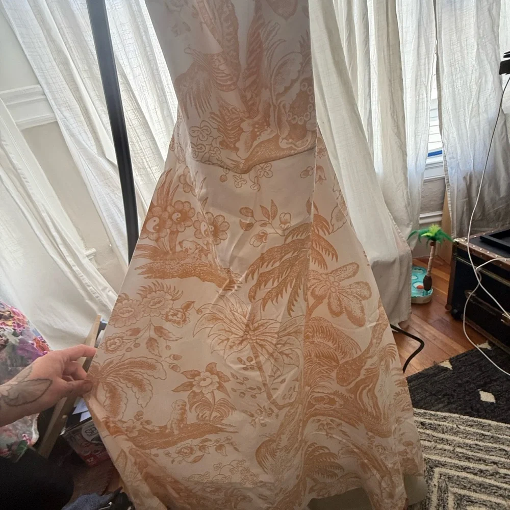 STAUD Spaghetti Strap Dress - Cream and Tan - Picture 3 of 10